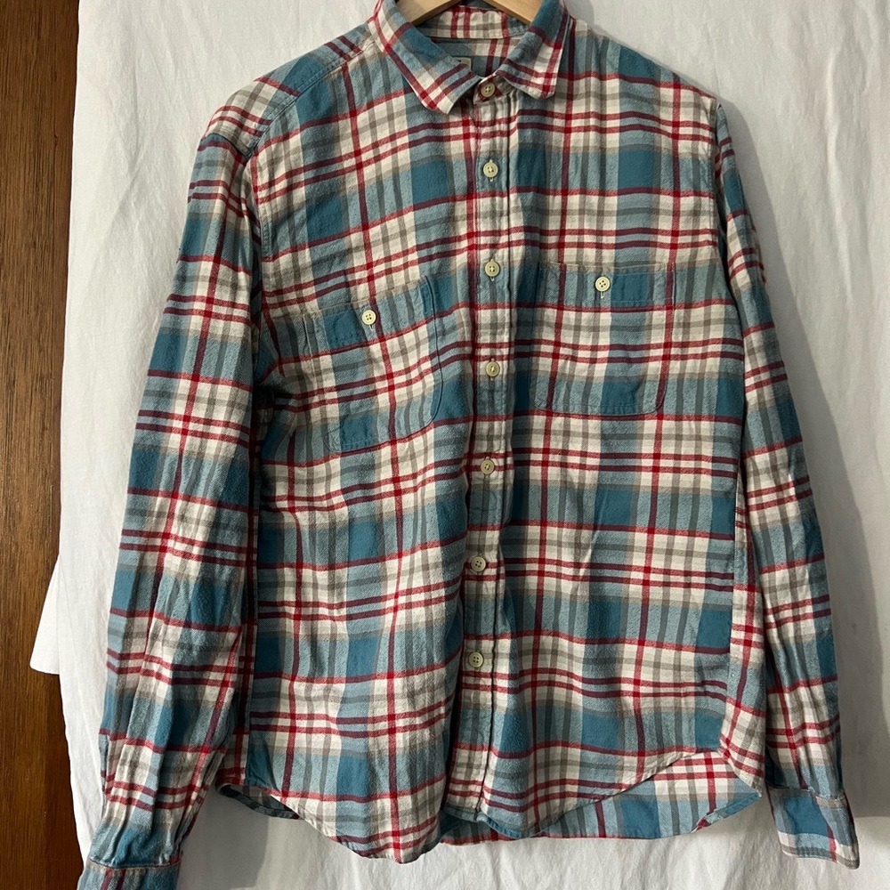 J Crew Flannel- Slim Fit Blue and Red Plaid Shirt